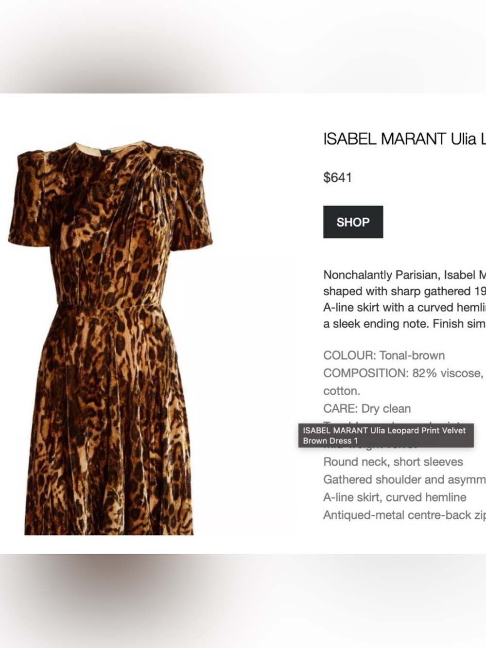 Isabel Marant Ulia Leopard Print Velvet Midi Dress Fauve Silk Size 42 US 8 10 - Picture 11 of 12